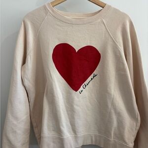 Sezane Cream Sweatshirt with Red Heart